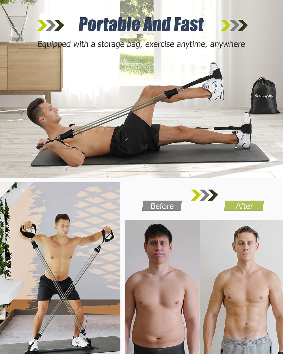 Thumbnail: Pilates Bar Kit with Resistance Bands Latex Elastic, ALongSong Multifunctiona...