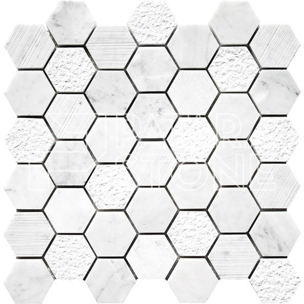 CARRARA WHITE TEXTURED 2" HEXAGON