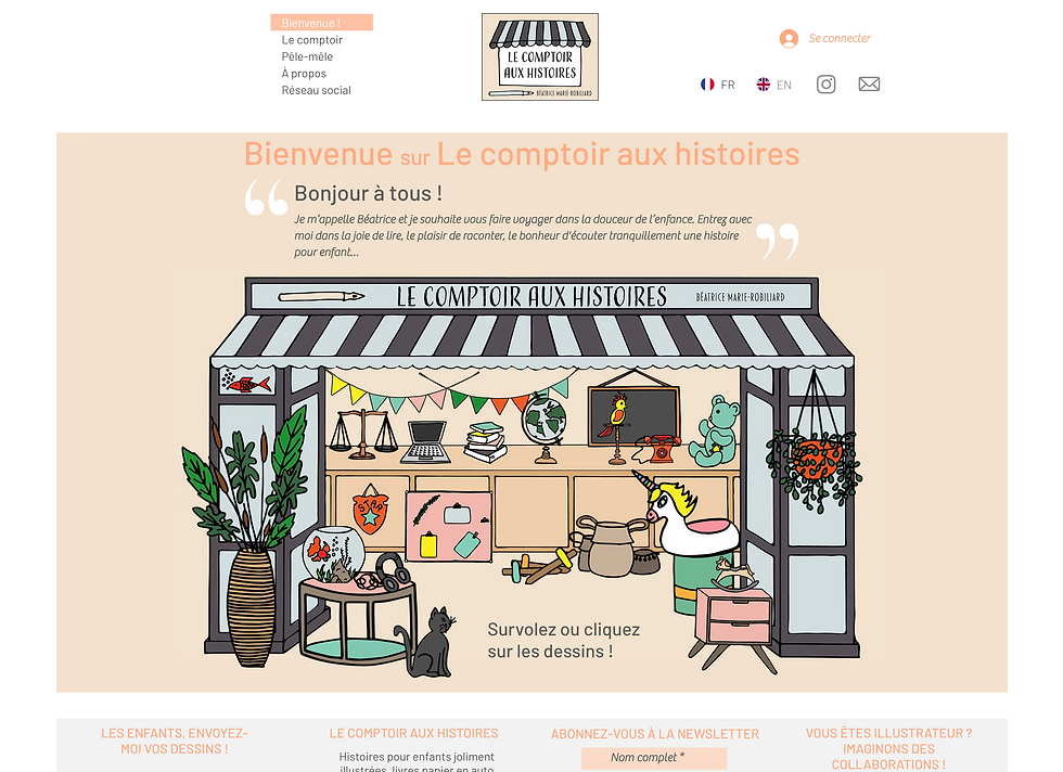 ikken studio - céline dutel - Graphiste print et web, accompagnement au développement d'activité - Site Le Comptoir aux histoires - Béatrice MARIE-ROBILIARD