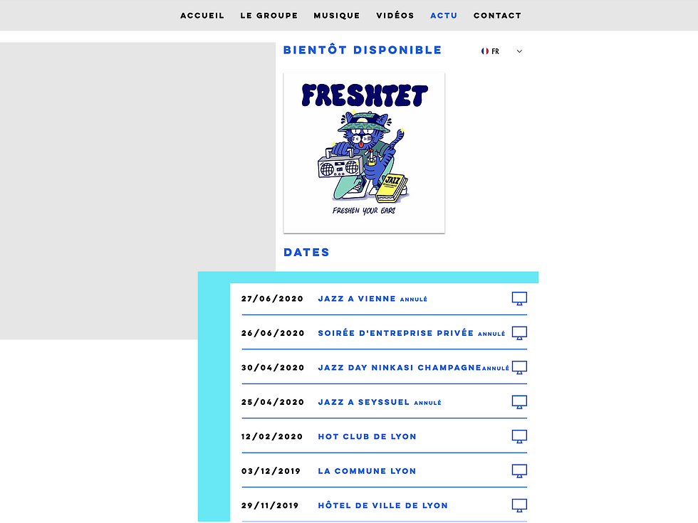 ikken studio - céline dutel - Graphiste freelance print et webmaster - Site Freshtet Jazz Project - Romain Fréchin batteur