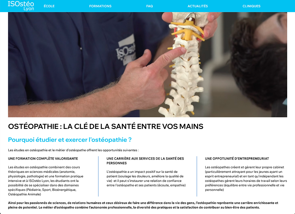 ikken studio - céline dutel - Graphisme, identité visuelle, site internet, support de communication - Site ISOstéo - école d'ostéopathie