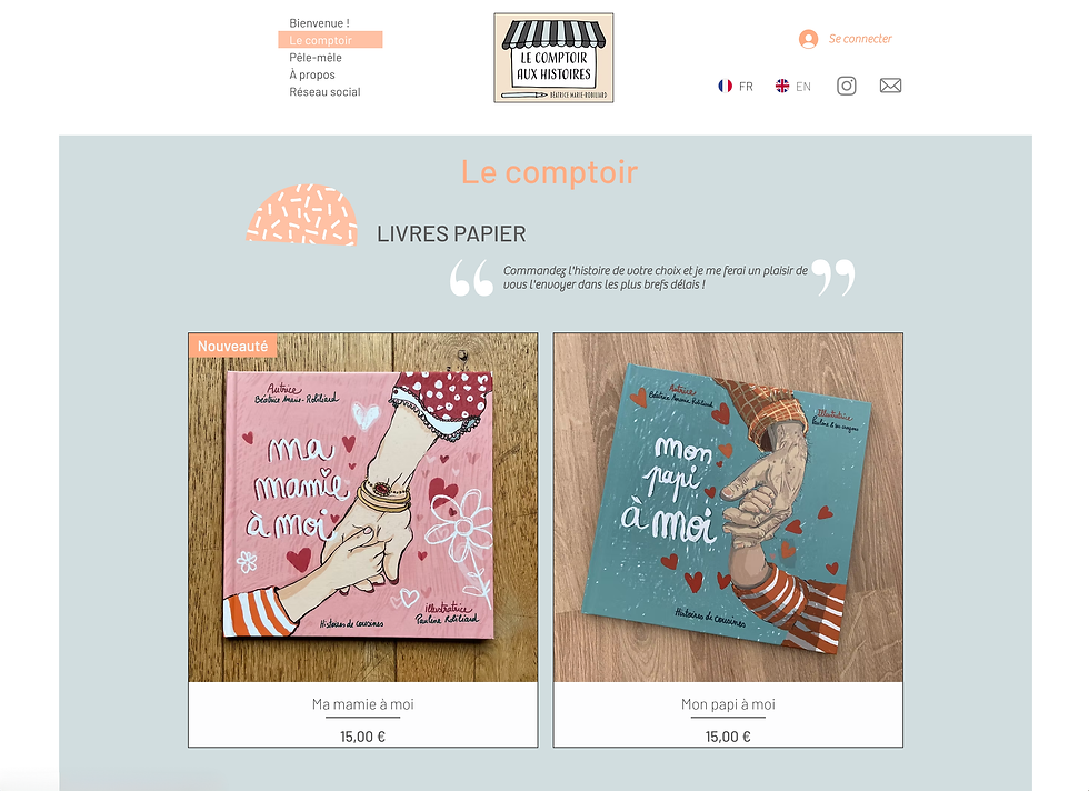 ikken studio - céline dutel - Graphisme, identité visuelle, site internet, support de communication - Site Le Comptoir aux histoires - Béatrice MARIE-ROBILIARD