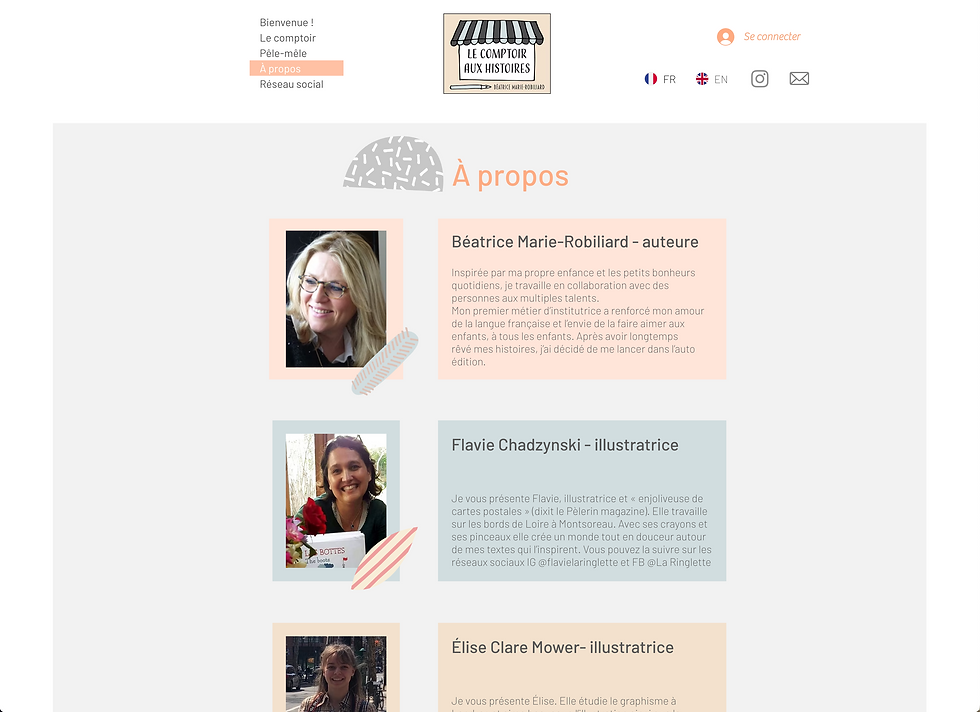 ikken studio - céline dutel - Graphiste indépendante, communication visuelle print et web - Site Le Comptoir aux histoires - Béatrice MARIE-ROBILIARD