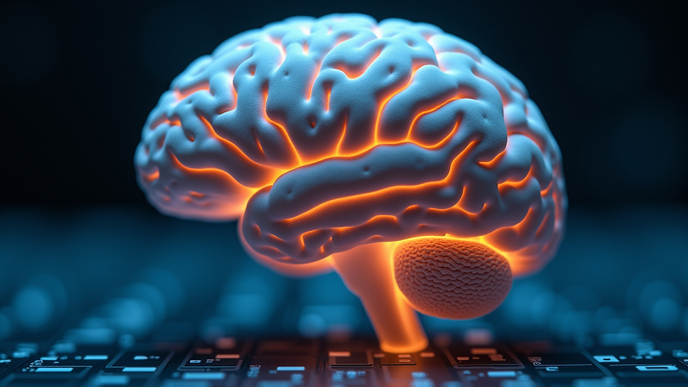 Close-up view of a brain model with highlighted neural pathways