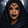 AI portrait of Alvita, cloaked with tribal moon art on her face, centered against a full moon background for Kryptid Oracle.