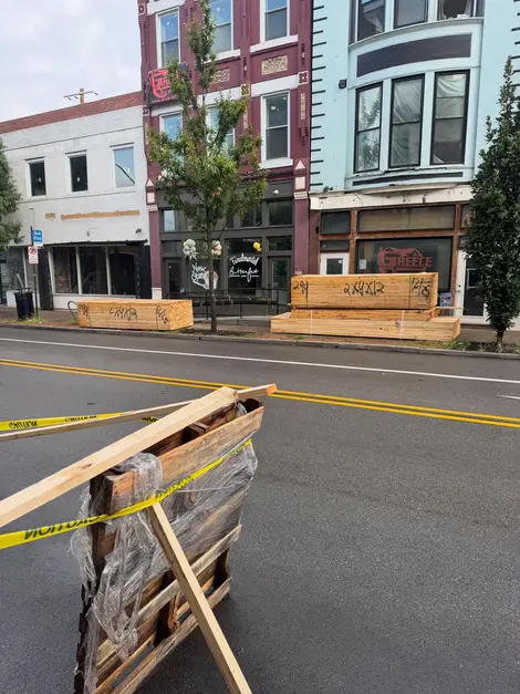 Lumber delivery for the E Ohio St storefront restoration in Pittsburgh PA by Greece Contracting