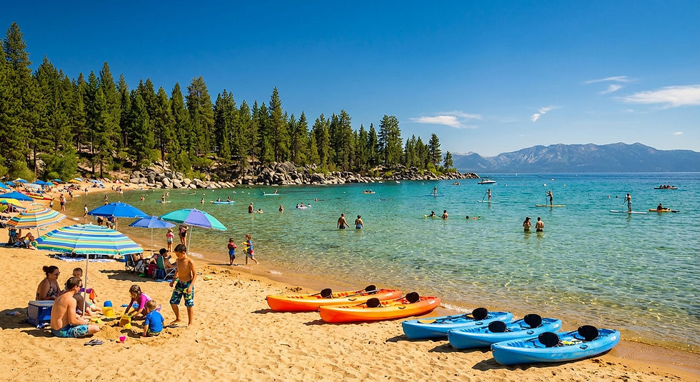 Kayaks at the beach in Lake Tahoe