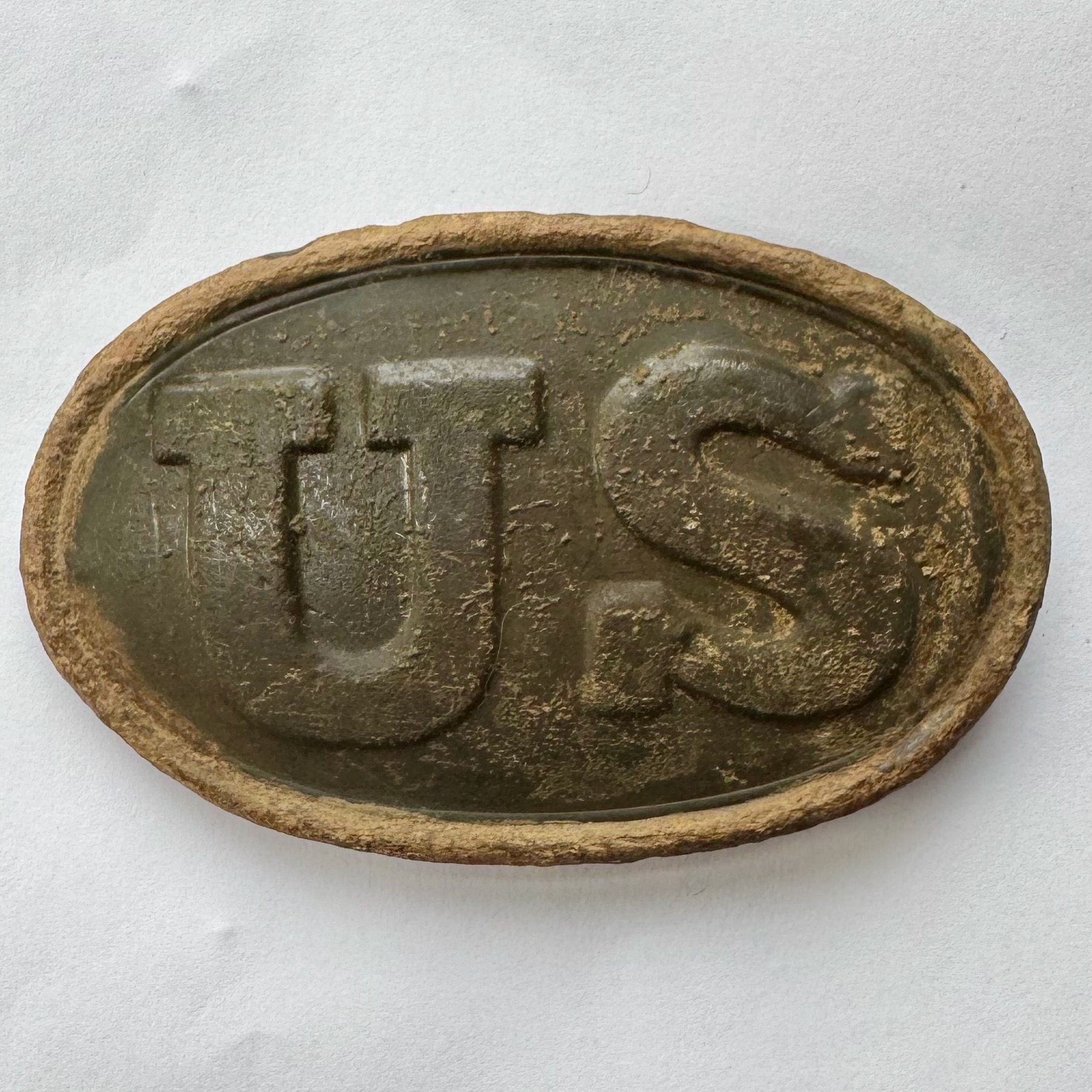 Civil War Era Union “US” Belt Plate with Piece of Original Belt Attached