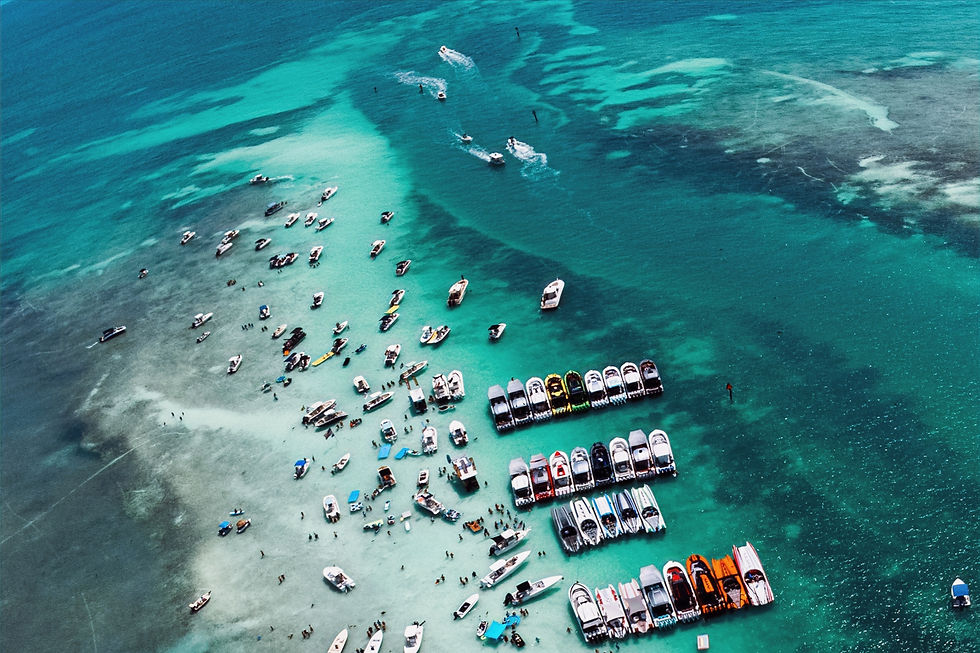 Aerial view of a Florida Keys sandbar with boats in turquoise water