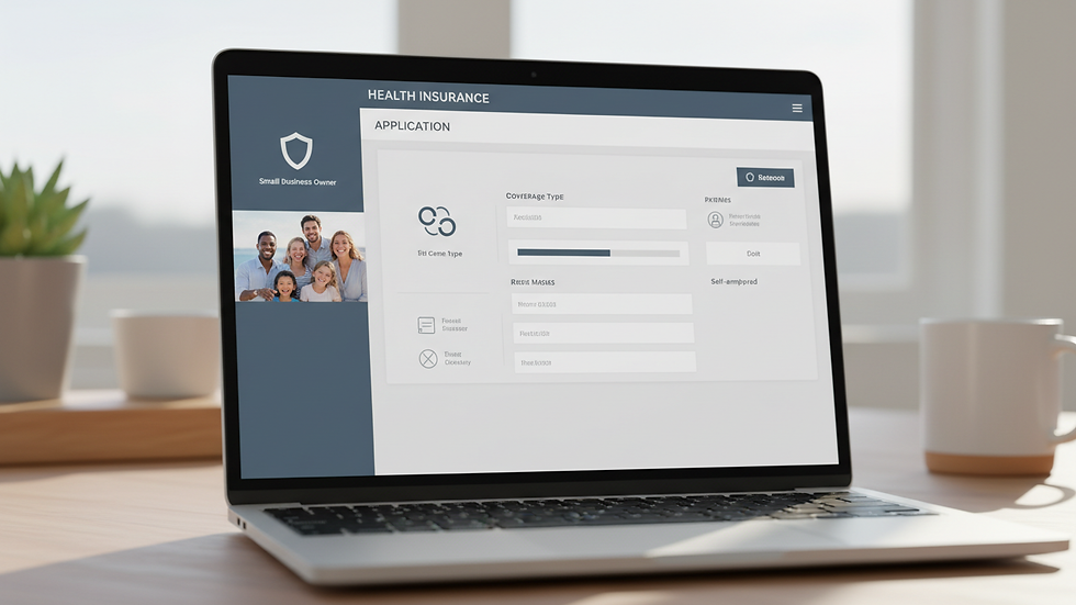 Close-up view of a laptop screen showing a health insurance application form