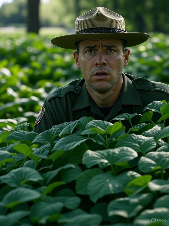 a man drowning in kudzu
