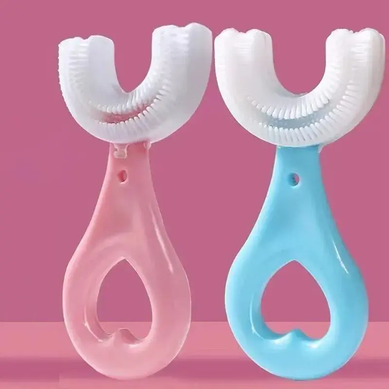 Thumbnail: 2pcs U Shaped Kids Toothbrush Baby Teeth Cleaning Brushing