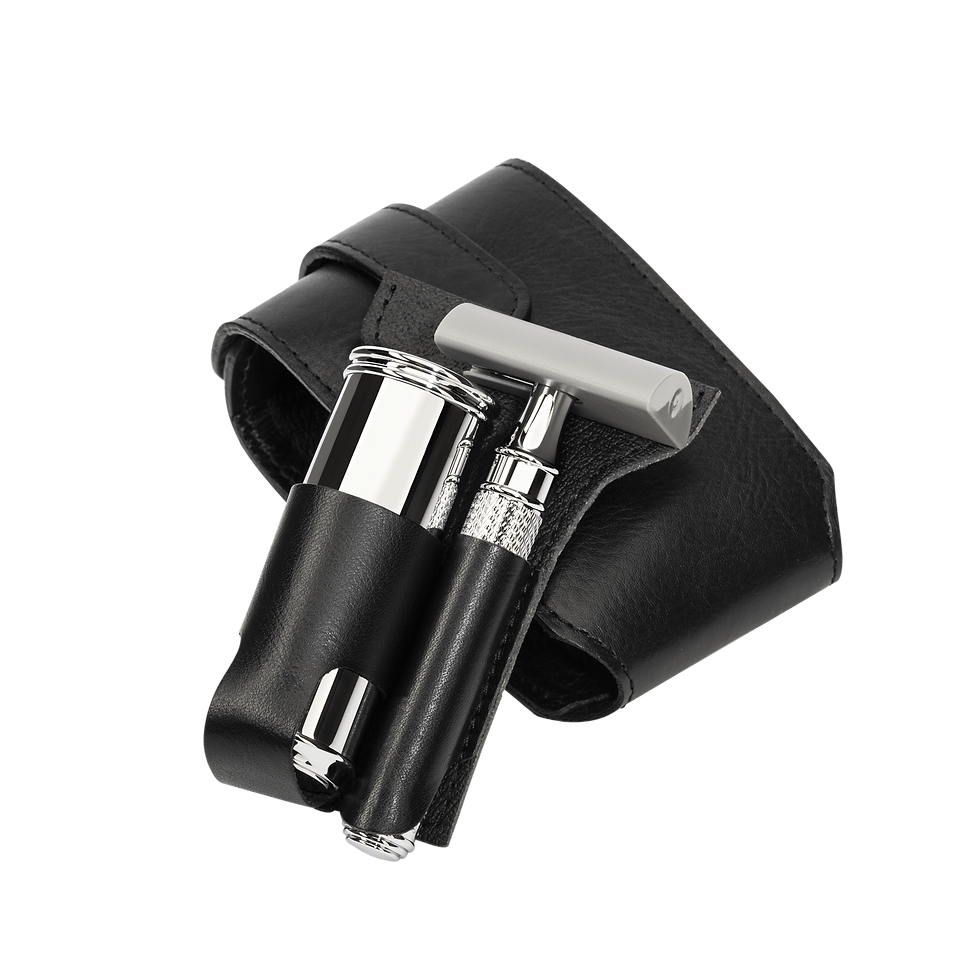 תמונה ממוזערת: MÜHLE- TRAVEL Safety Razor Silvertip Fibre Set RT 3 SR סט נסיעות מעור פרה שחור