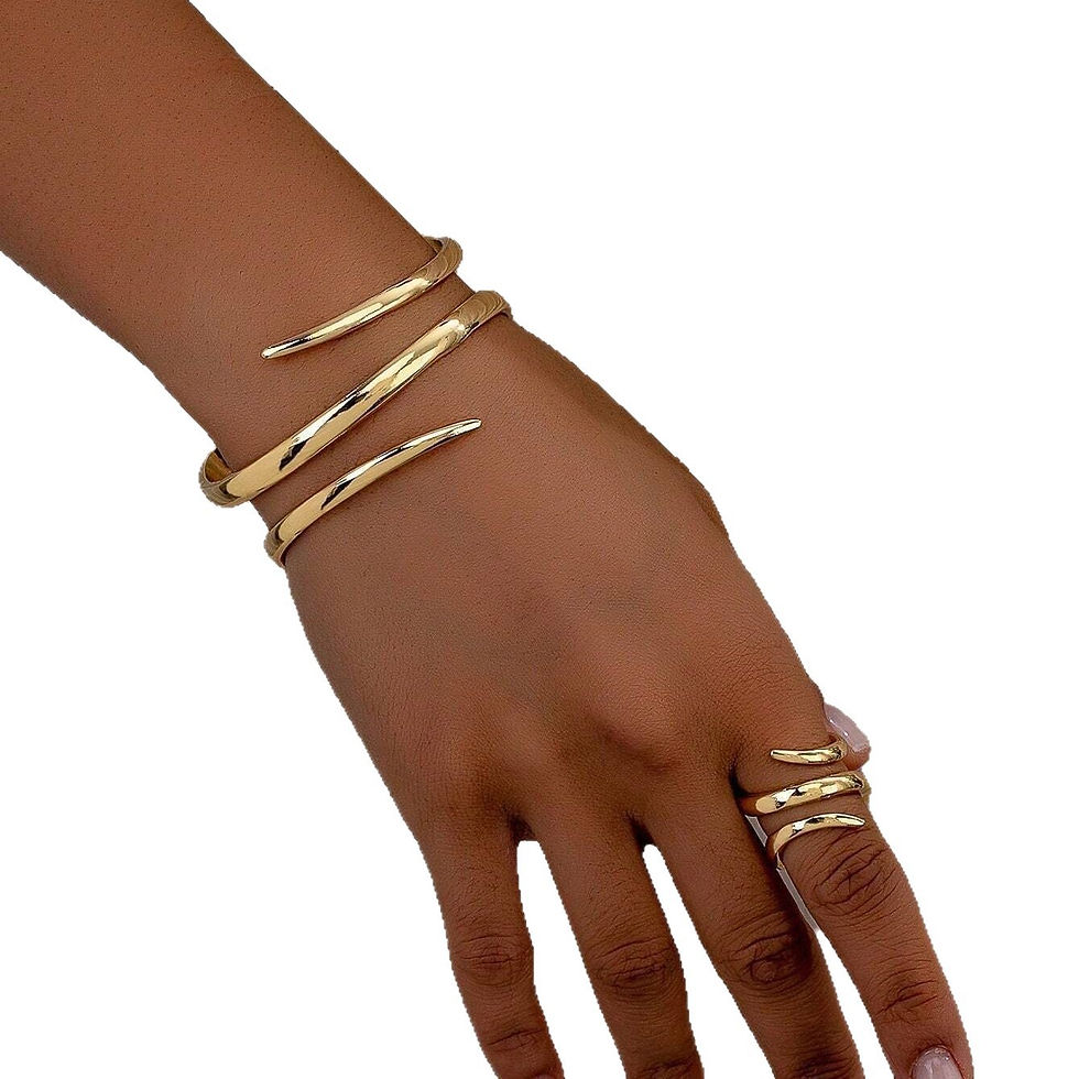 Thumbnail: Adjustable Open Bracelet and Ring Set