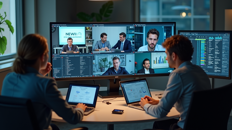 High angle view of a remote CTO video conferencing with a distributed technology team