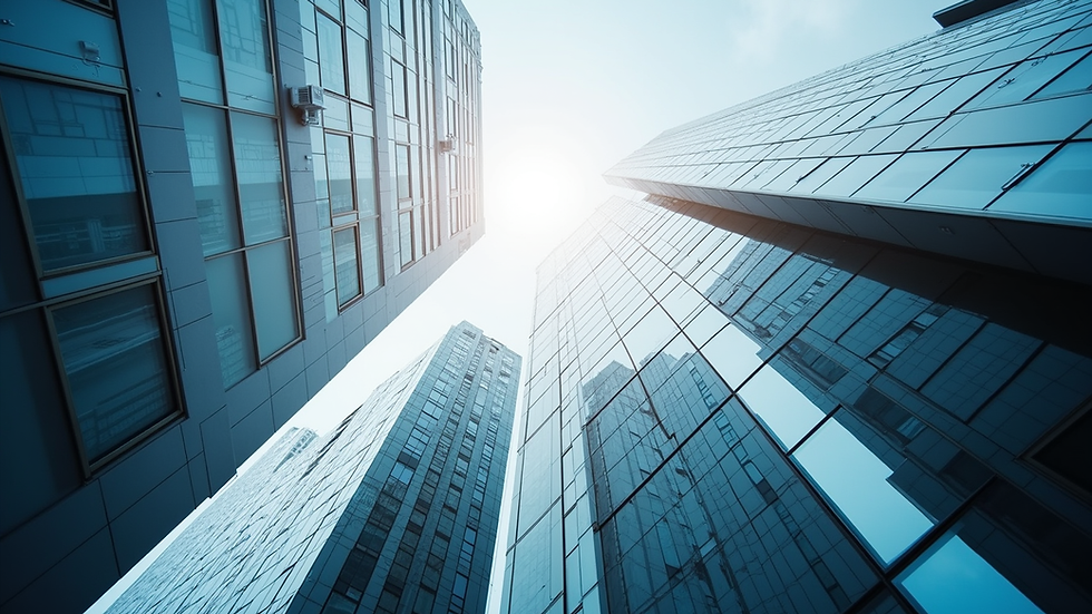 Eye-level view of a modern office building representing corporate growth
