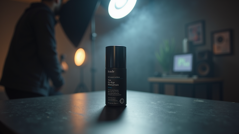 Eye-level view of a professional photographer capturing a product in a studio setting