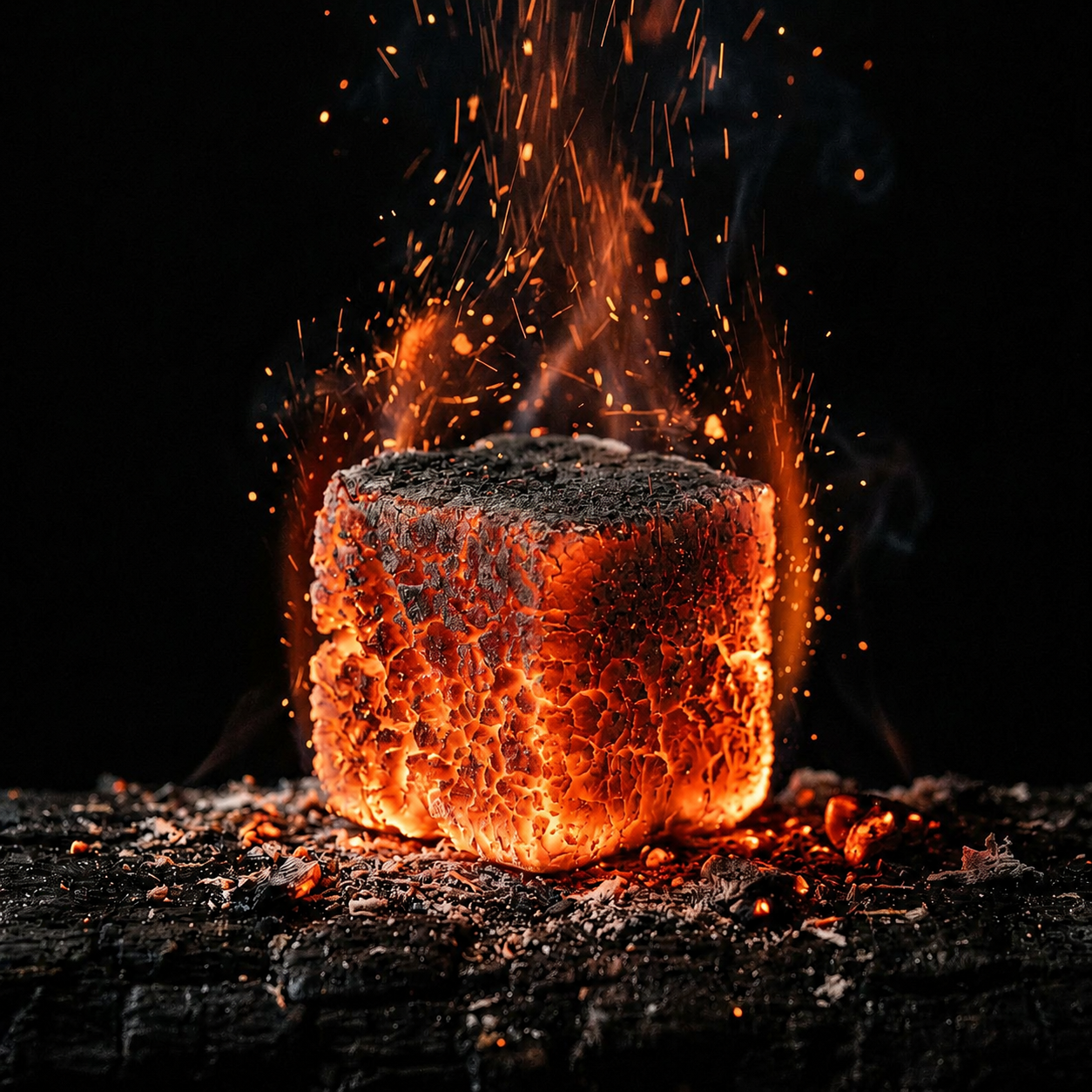 Cube briquette, glowing ember