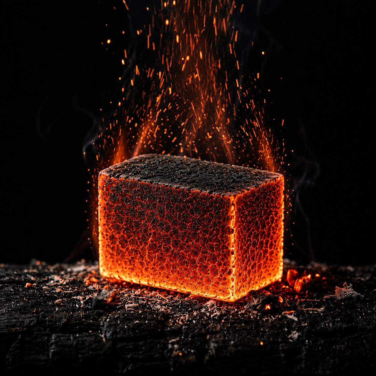 Rectangle briquette, glowing ember