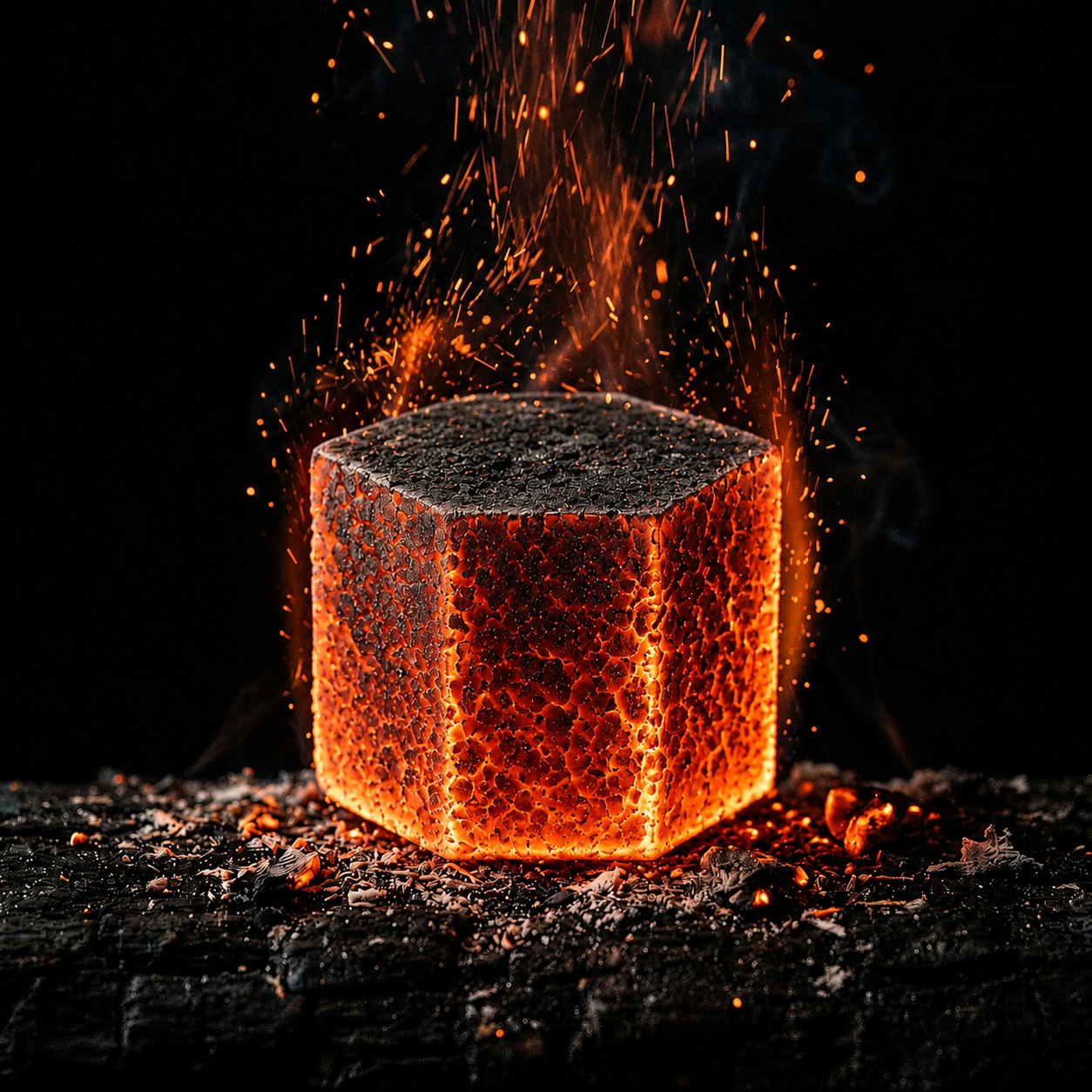 Hexagon briquette, glowing ember