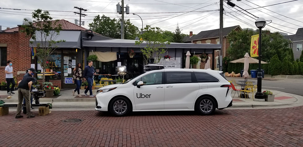 A non-autonomous vehicle pretending to be an autonomous vehicle - the movie-making magic!