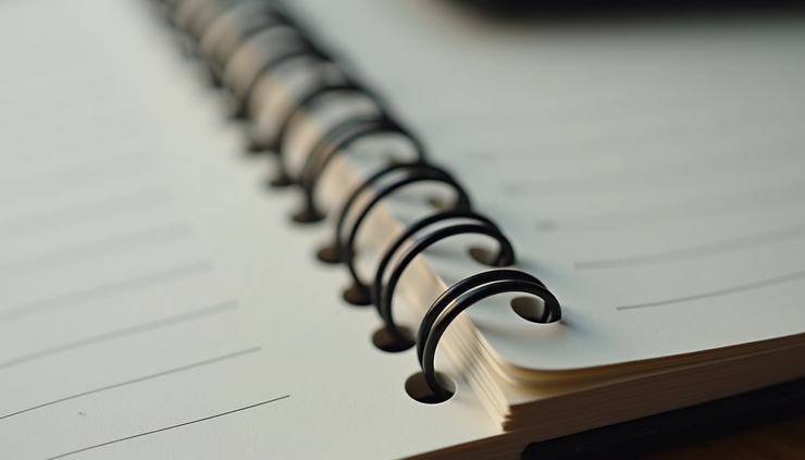 Close-up view of a spiral-bound notebook showing the metal coil binding