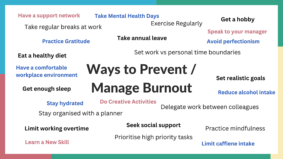 ways to manage and prevent burnout listed
