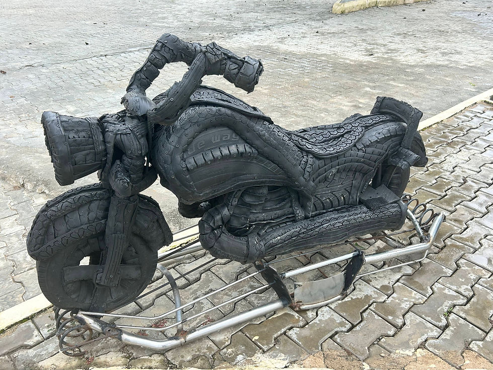 Also Abuja has a Nike Art Center. This motorbike is made from used tires