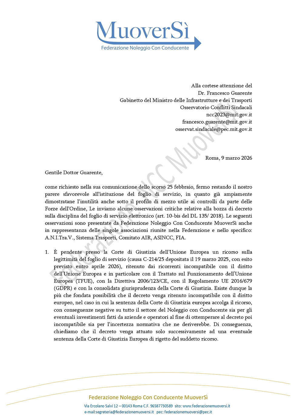 Da MuoverSì al MIT - La lettera di commento alla bozza di decreto sul Foglio Elettronico