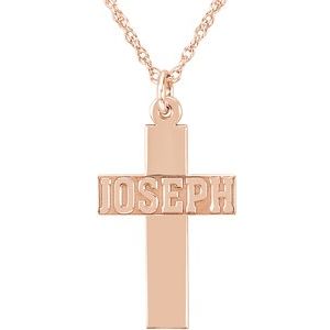 14K Rose Block Single Name Cross 18 Necklace"