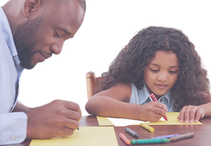 A man and a young girl sketching