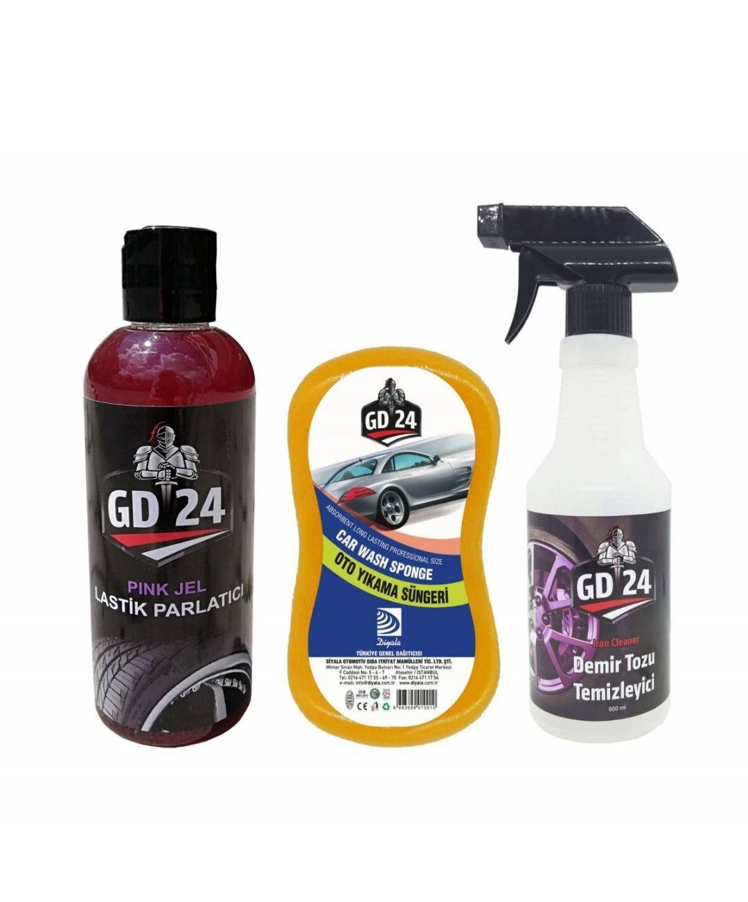 GD24 Lastik Parlatıcı Jel + Demir Tozu Temizleyici + Sünger