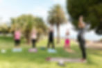 A Group of People Standing while Meditating at the Park