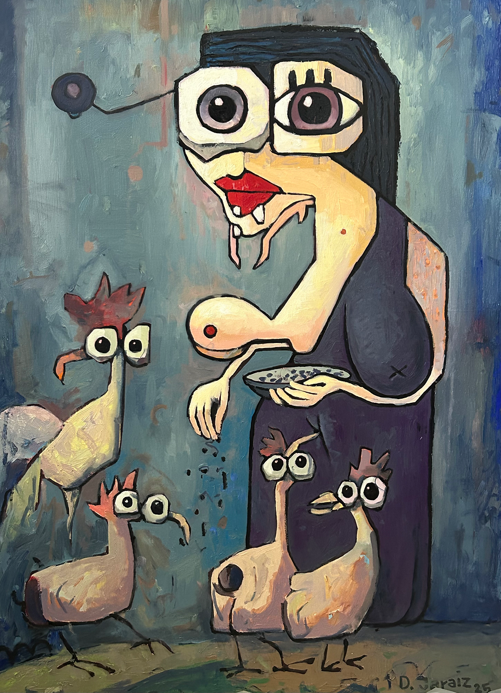 “CHICKEN LADY” Oil on canvas 30x40 inches