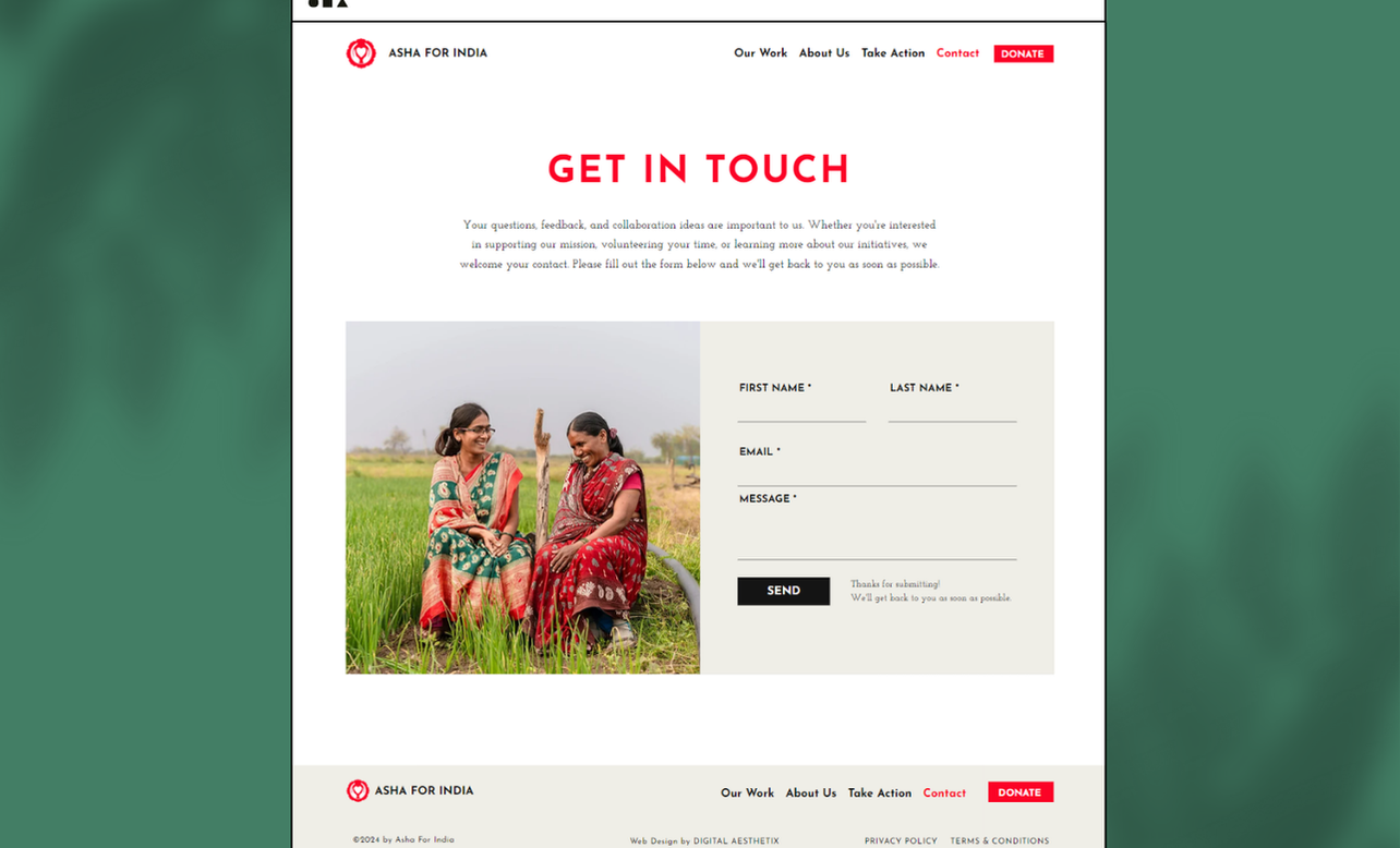 Screenshots of Asha For India website