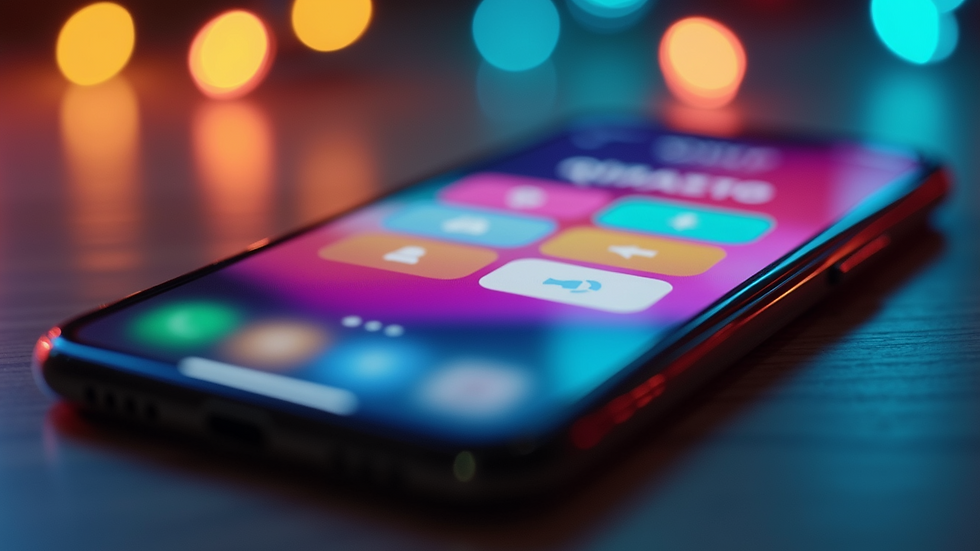 Close-up of a smartphone screen showing a colourful quiz app interface