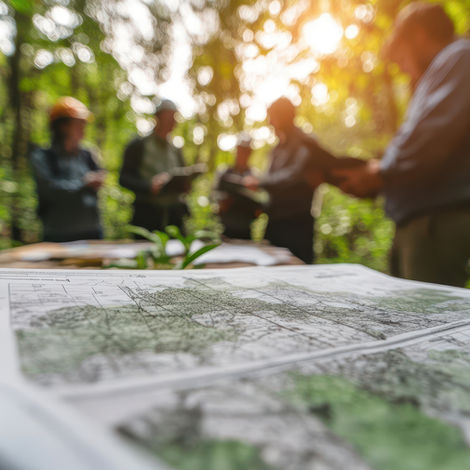 Team in Forest with Map