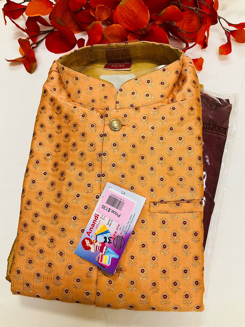 Thumbnail: Party Wear for Men - Yellow and Red Men’s kurta set with Vest