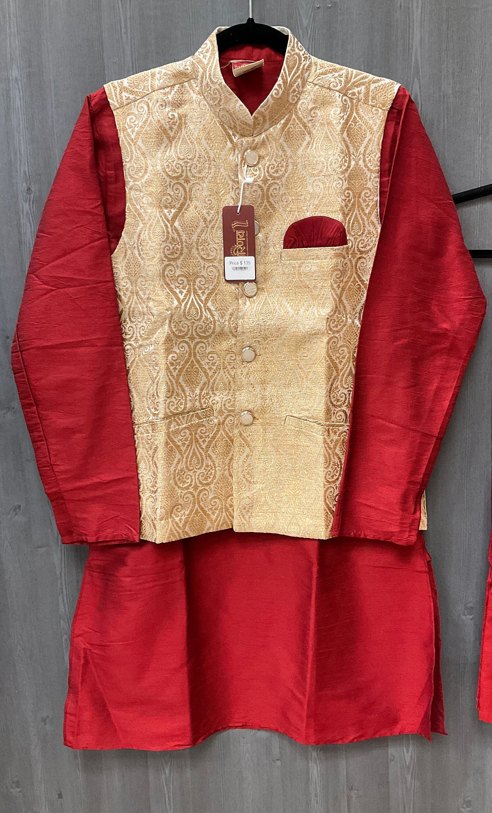 Kurta with Vest - Men's Party Wear Maron Kurta Pajama with Jacket