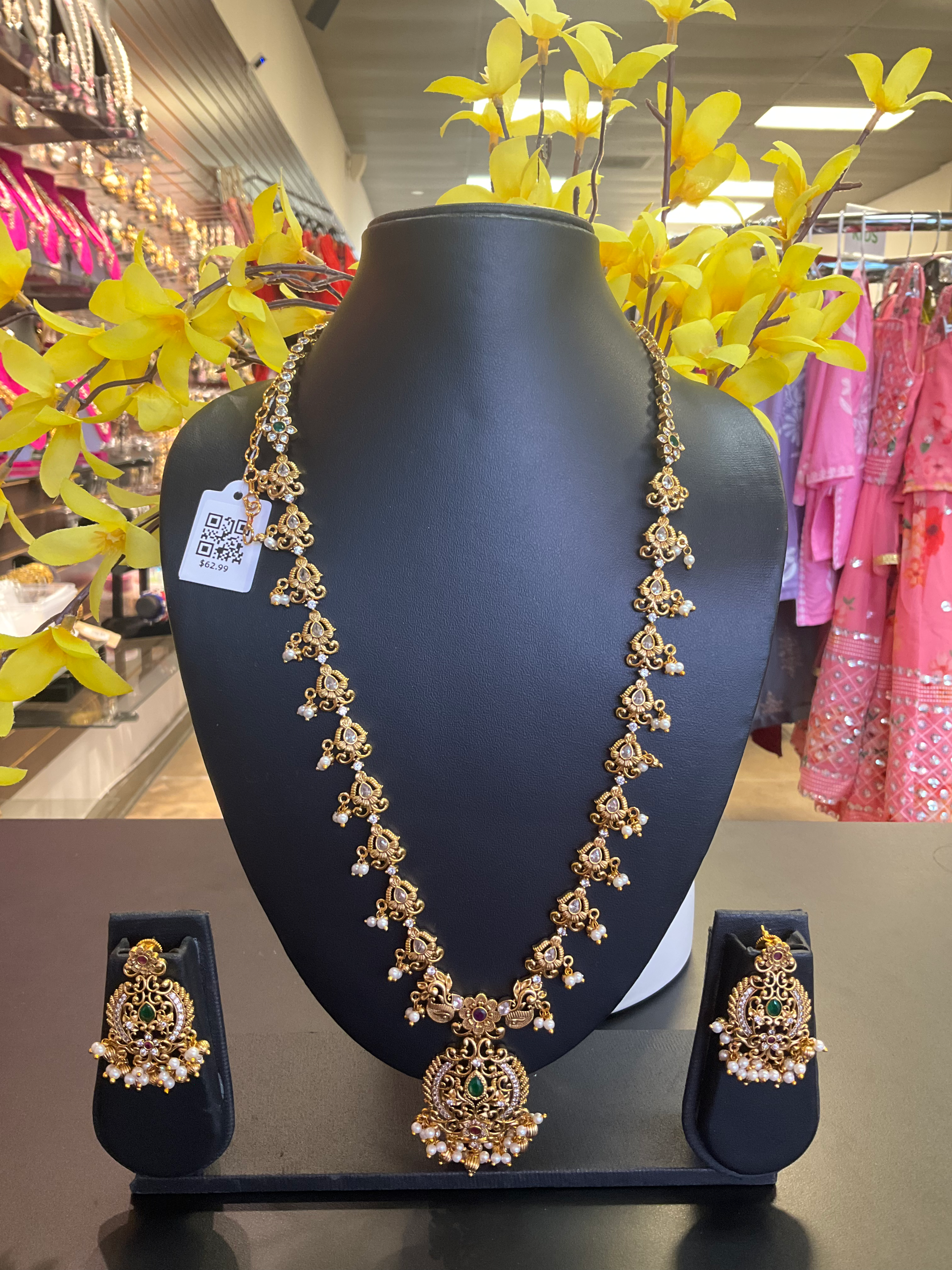 Simple Long Necklace set in Antique Finish