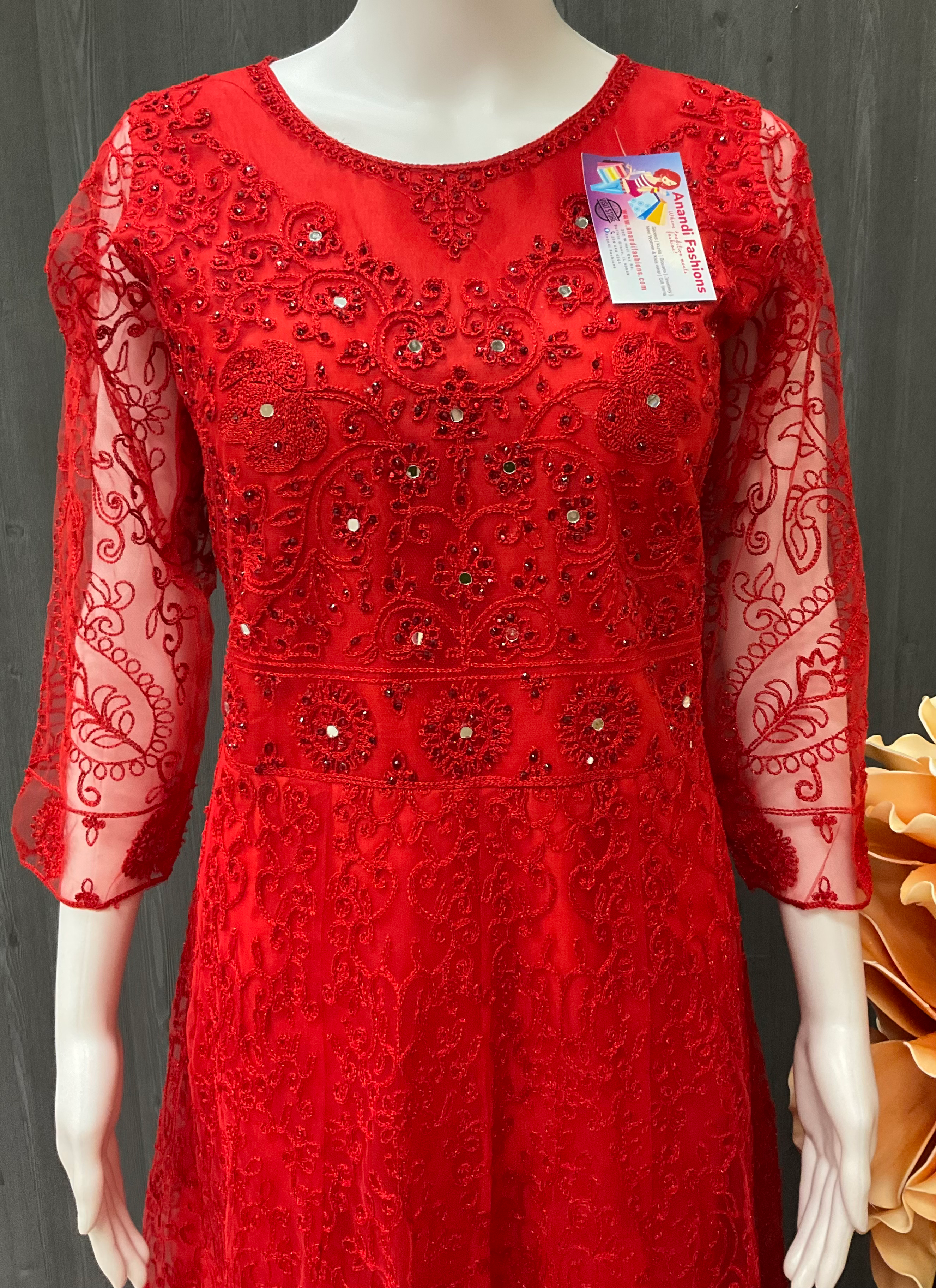 Indian Party Dresses - Red long party wear with overcoat