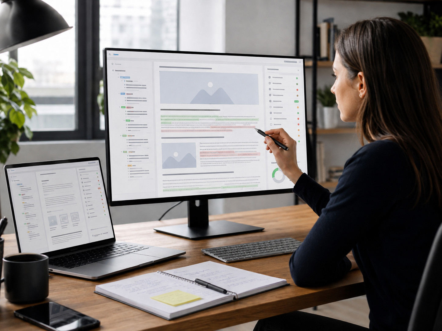 Computer con pagina web in fase di revisione editoriale