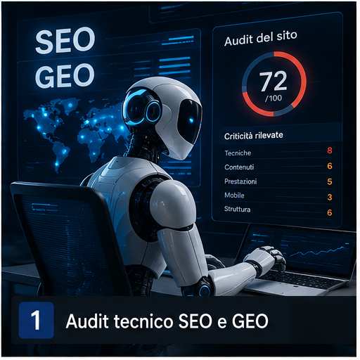 Agente AI che esegue audit tecnico SEO e GEO su un sito web