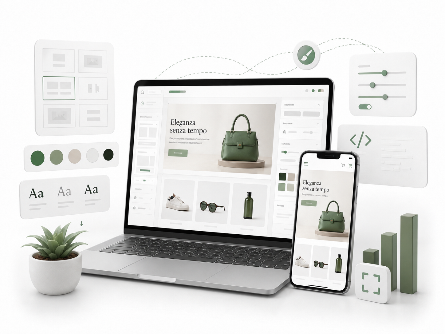 Editor grafico di un e-commerce con anteprima desktop e mobile