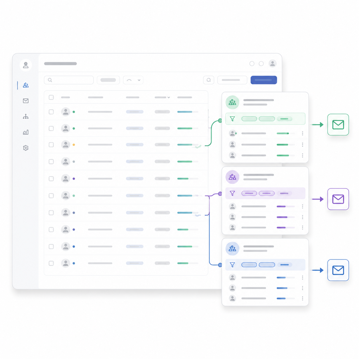Schermi e strumenti digitali organizzati per rappresentare la segmentazione dei clienti