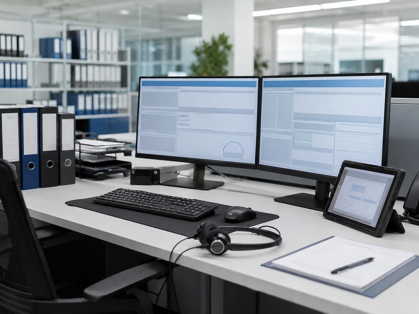 Postazione di supporto per customer care e ufficio tecnico con doppio monitor