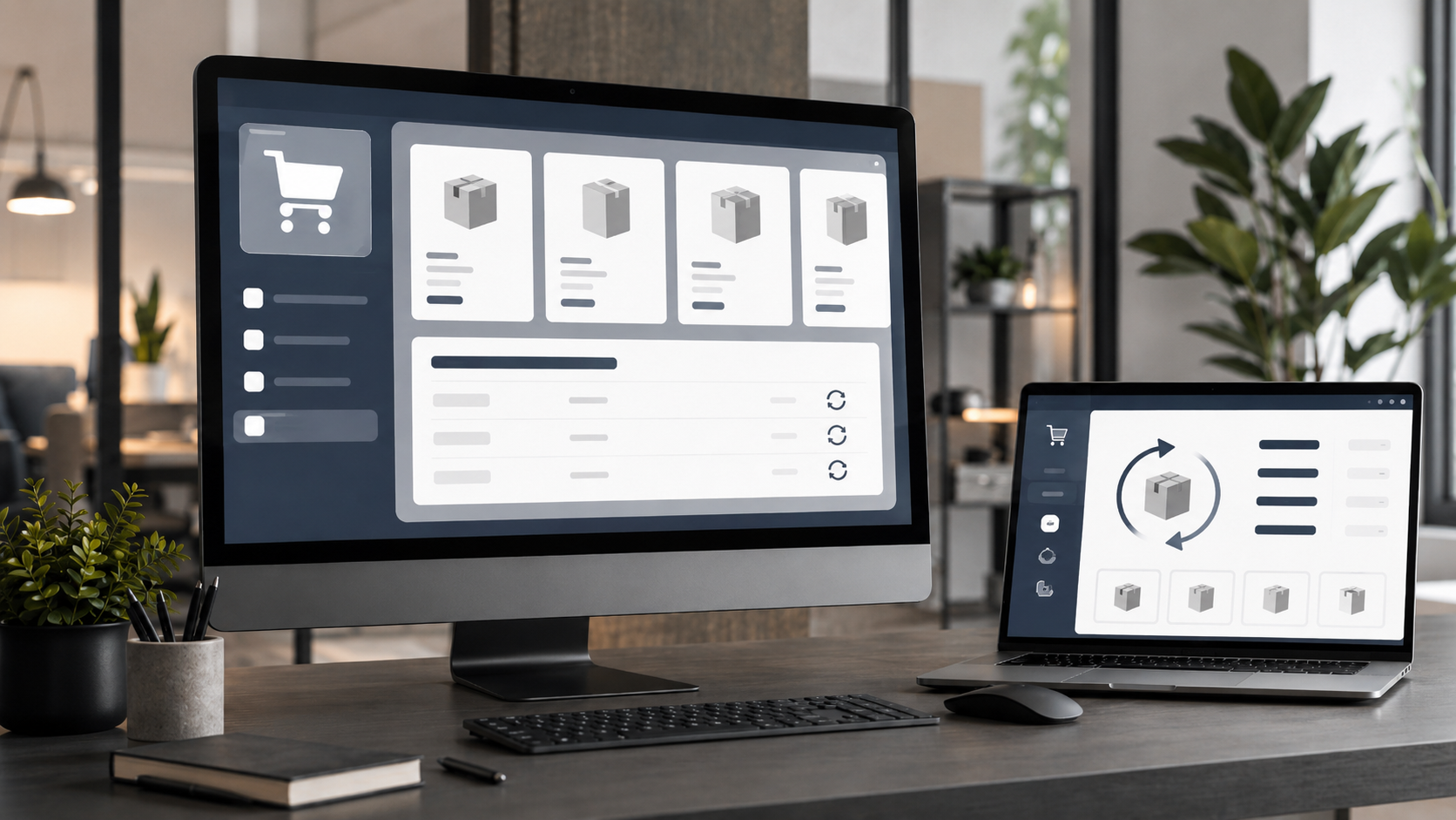 Catalogo prodotti digitale visualizzato su computer in un ufficio commerciale B2B