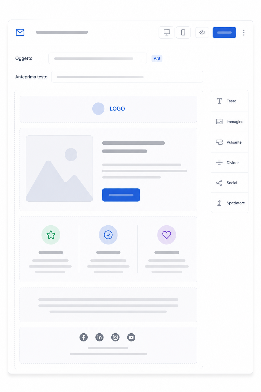 Scrivania con computer e materiali di lavoro per la preparazione dei contenuti delle e-mail automatiche
