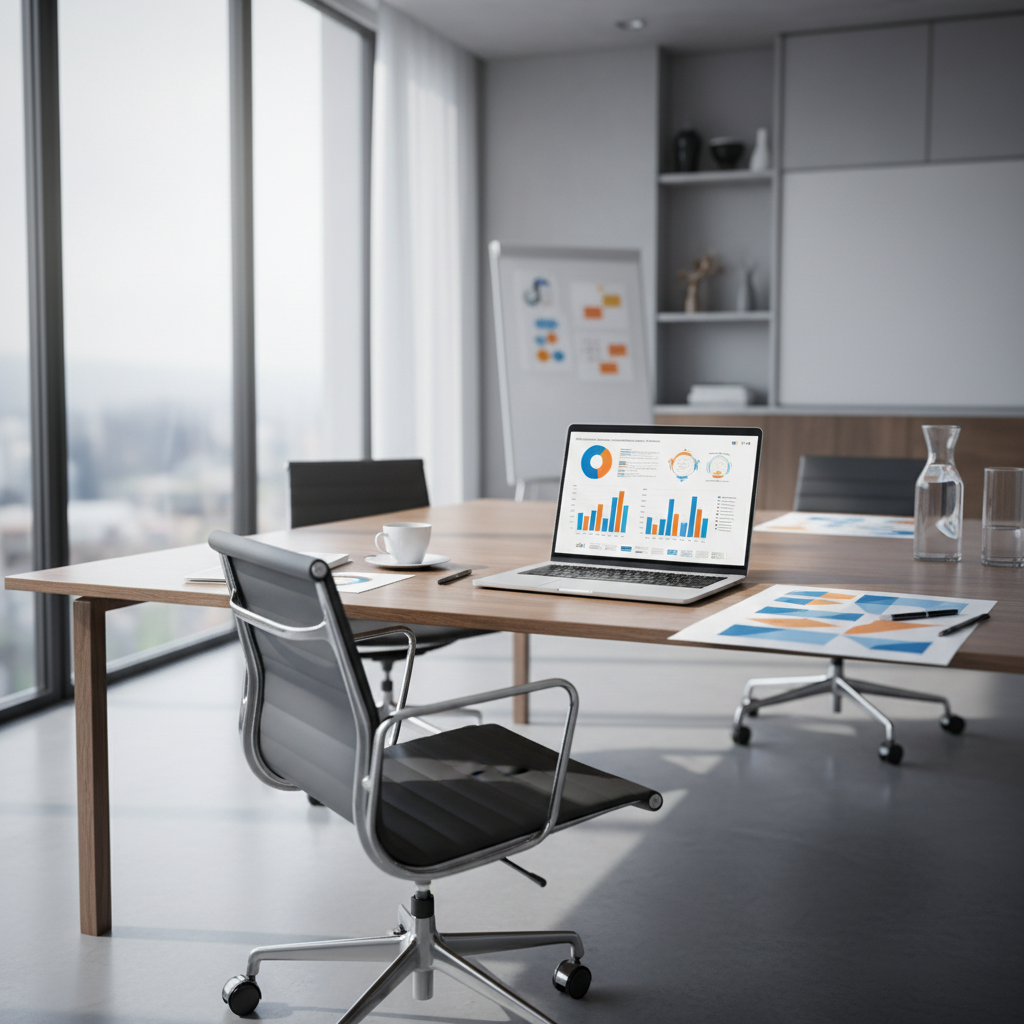 Scrivania professionale con computer e materiali per pianificare una strategia LinkedIn Ads