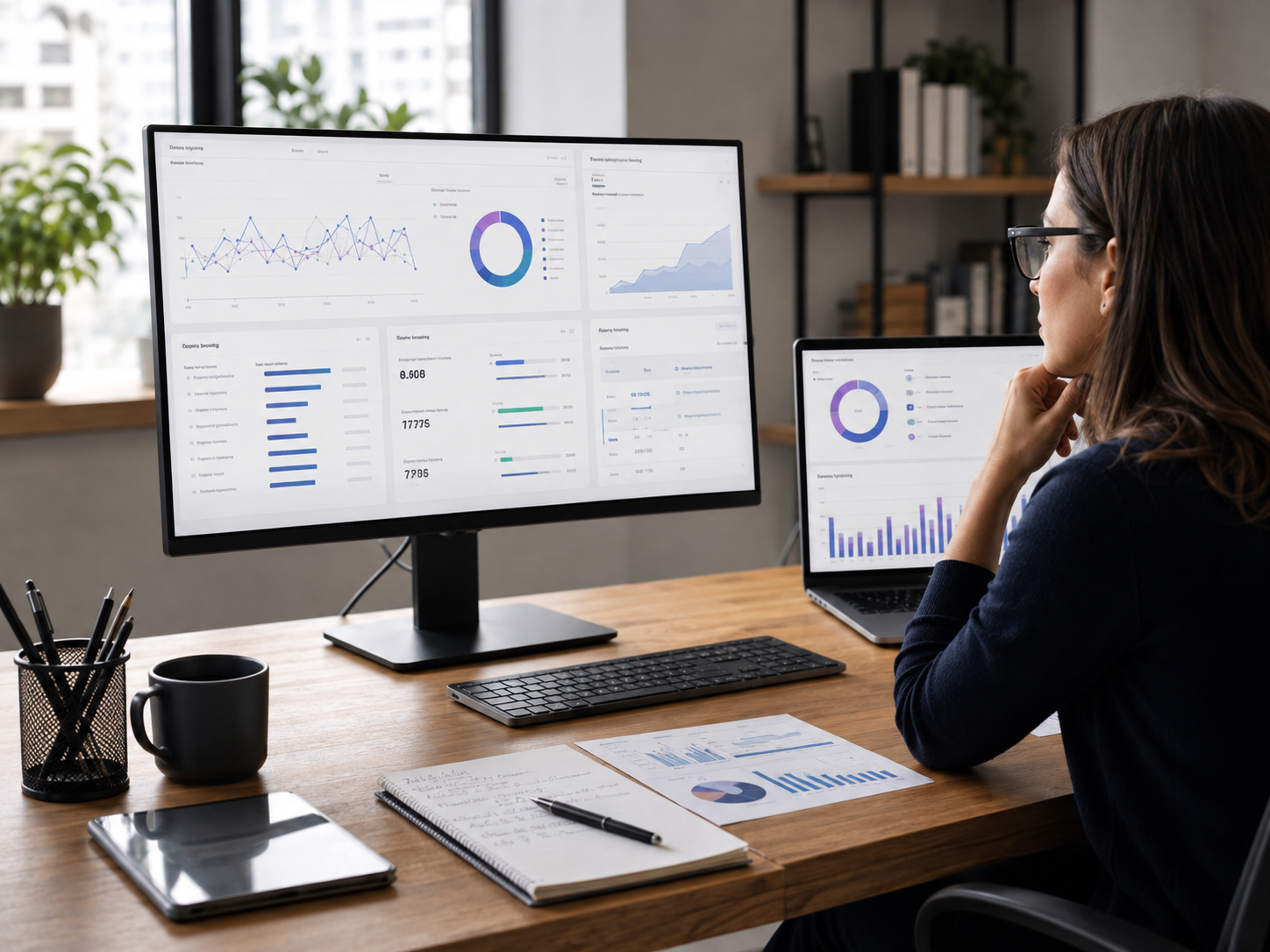 Dashboard analytics con sorgenti di traffico e andamento delle visite web